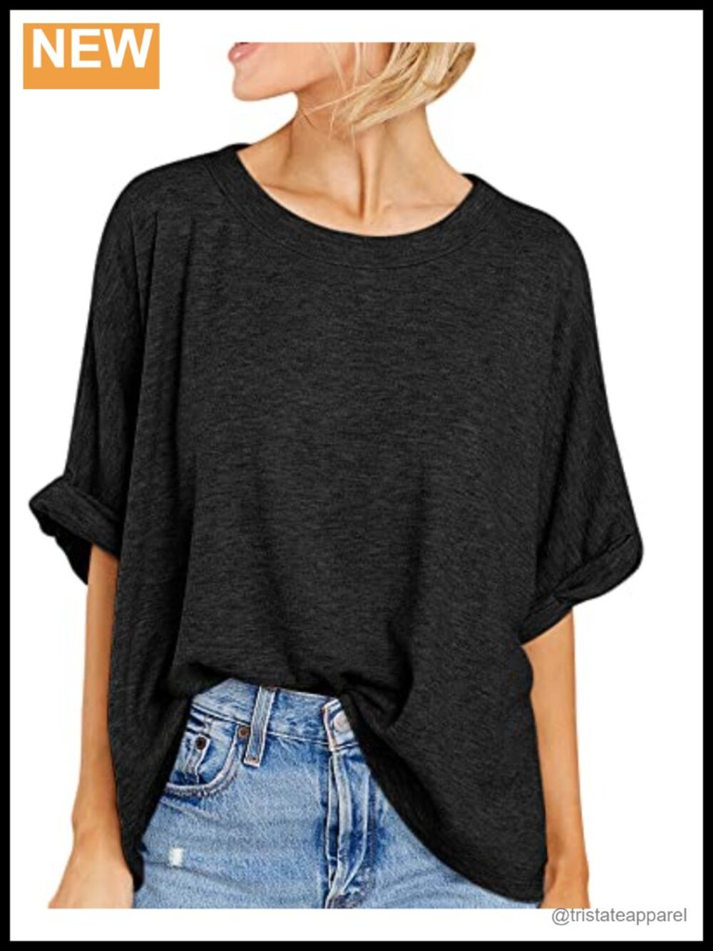 Oversized Casual Short Sleeve Crew Neck Rolled Sleeve T-Shirt Loose Fit Summer